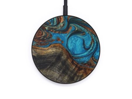 Circle Wood+Resin Wireless Charger - Delwin (Teal & Gold, 573244) Cheap