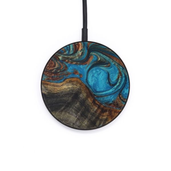 Circle Wood+Resin Wireless Charger - Delwin (Teal & Gold, 573244) Cheap