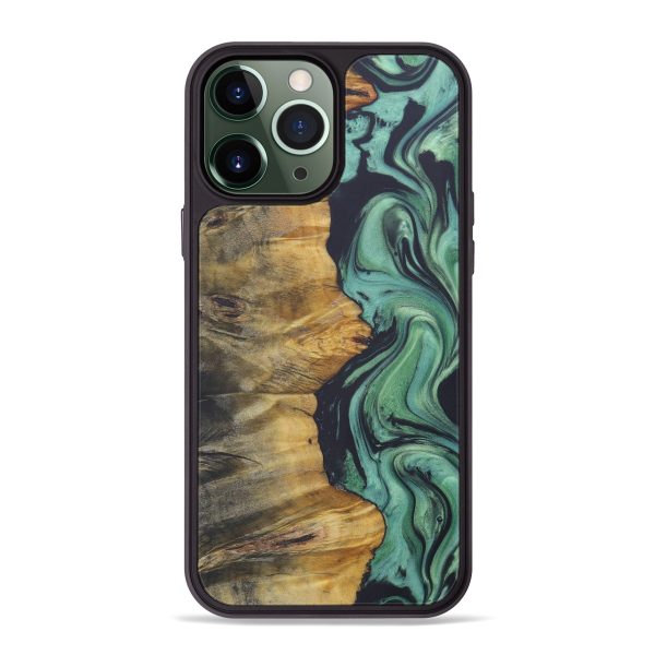 iPhone 13 Pro Max Wood+Resin Phone Case - Felicity (Dark Green, 574717) Online now