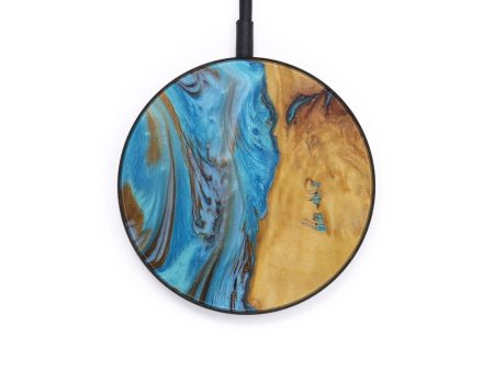 Circle Wood+Resin Wireless Charger - Petar (Teal & Gold, 580247) Online Hot Sale