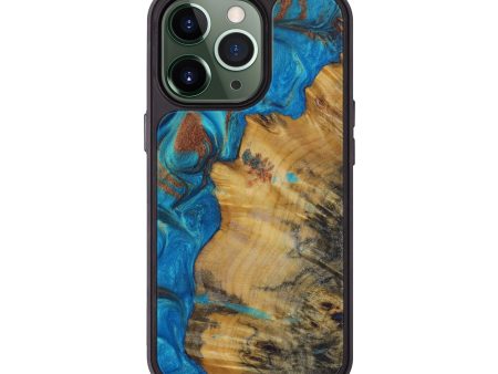 iPhone 13 Pro Wood+Resin Phone Case - Laurice (Teal & Gold, 573238) For Sale