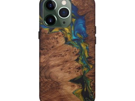 iPhone 13 Pro Wood+Resin Live Edge Phone Case - Yate (Teal & Gold, 573559) Online Hot Sale