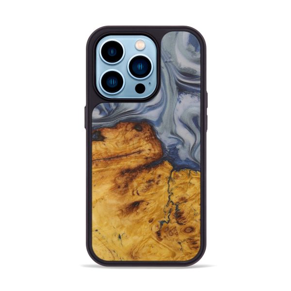 iPhone 14 Pro Wood+Resin Phone Case - Roena (Dark Blue, 580309) Online Sale