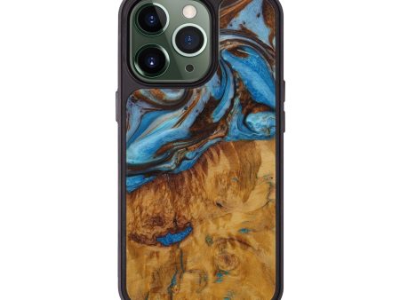 iPhone 13 Pro Wood+Resin Phone Case - Malinda (Teal & Gold, 580261) Supply