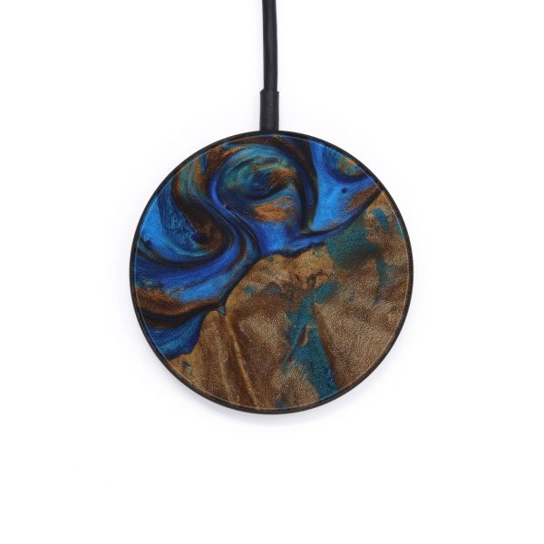 Circle Wood+Resin Wireless Charger - Aletha (Teal & Gold, 570211) For Cheap