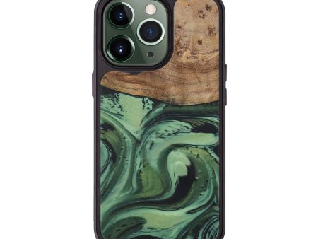 iPhone 13 Pro Wood+Resin Phone Case - Chrystel (Dark Green, 573836) Online now