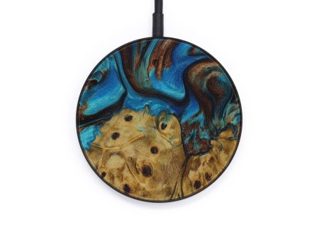 Circle Wood+Resin Wireless Charger - Jazmyn (Teal & Gold, 567793) Online Hot Sale