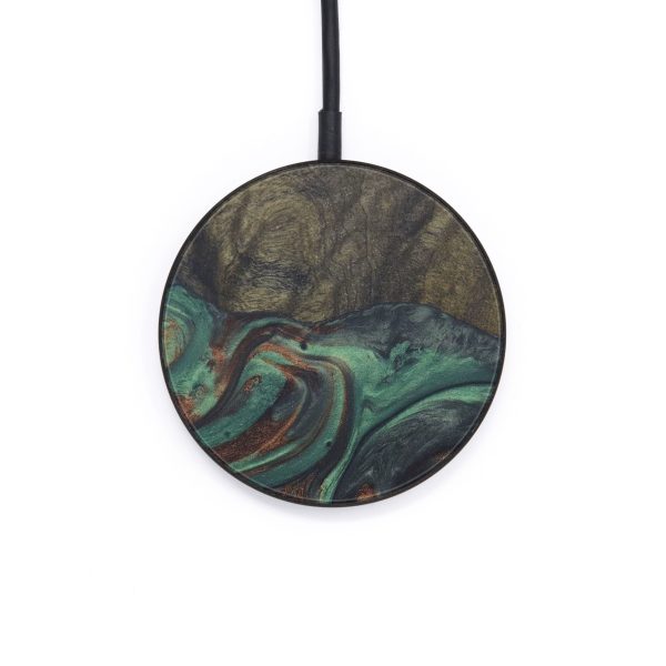 Circle Wood+Resin Wireless Charger - Titus (Dark Green, 569239) on Sale