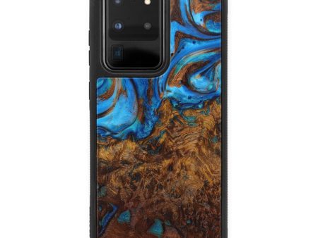 Galaxy S20 Ultra Wood+Resin Phone Case - Talyah (Teal & Gold, 572799) Online Sale