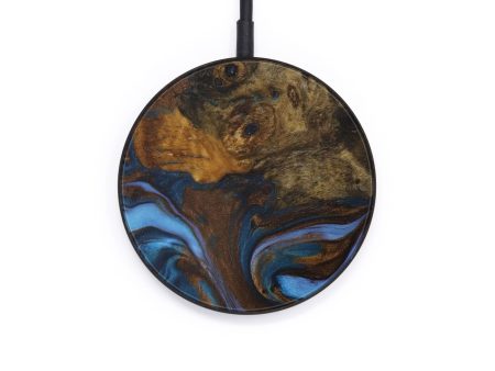 Circle Wood+Resin Wireless Charger - Linton (Teal & Gold, 567208) Hot on Sale