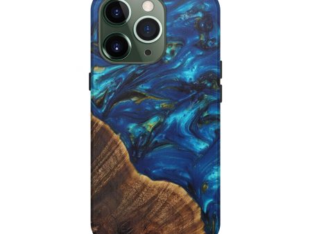 iPhone 13 Pro Wood+Resin Live Edge Phone Case - Chong (Teal & Gold, 567153) Hot on Sale