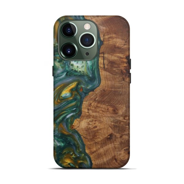 iPhone 13 Pro Wood+Resin Live Edge Phone Case - Bev (Dark Green, 570455) For Cheap