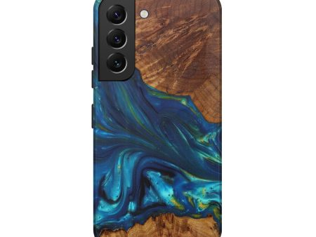 Galaxy S22 Wood+Resin Live Edge Phone Case - Blinnie (Teal & Gold, 567131) Fashion