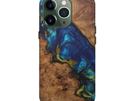 iPhone 13 Pro Wood+Resin Live Edge Phone Case - Adella (Teal & Gold, 571482) For Discount