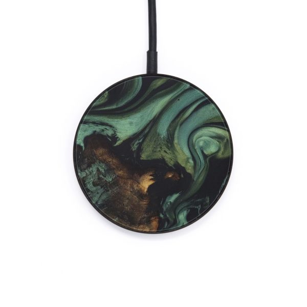 Circle Wood+Resin Wireless Charger - Rohit (Dark Green, 569206) Discount