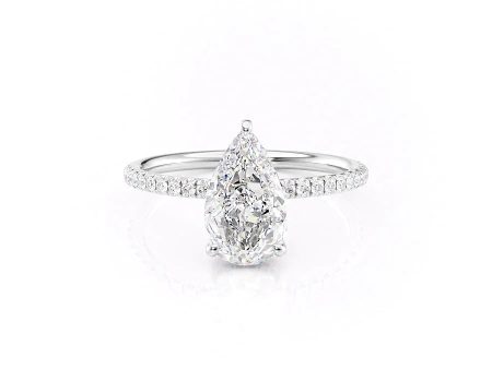 The Low Profile Kamellie Set With A 2 Carat Pear Moissanite For Sale